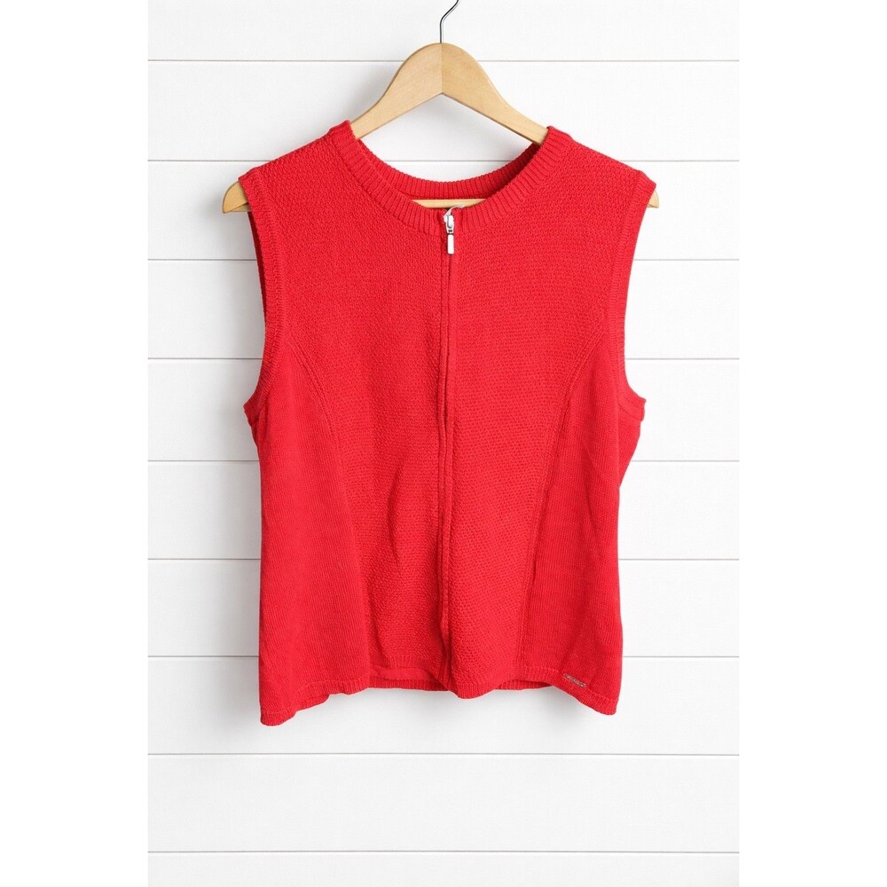 Collection L Cotton Blend  Red Sweater  Zip Up Vest 14